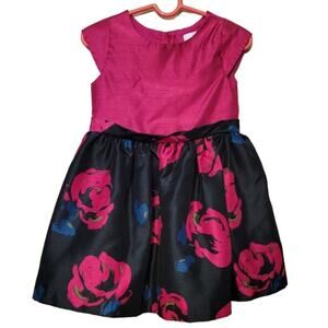 Dressed Up by Gymboree Hot Pink & Black Floral Cap Sleeve Party Dress - size‎ 2T